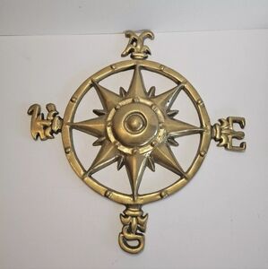 Vtg Brass Wall hanging Compass Rose Rose of the Winds Star Nautical decor